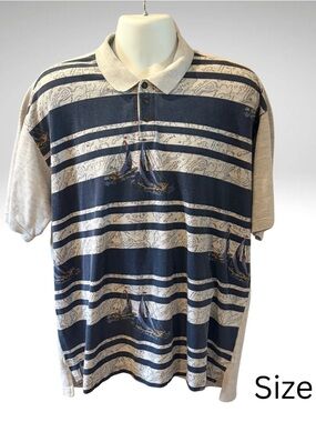 Regatta Men’s Polo Shirt – Gray/Blue Sailboat Stripe – Size XL